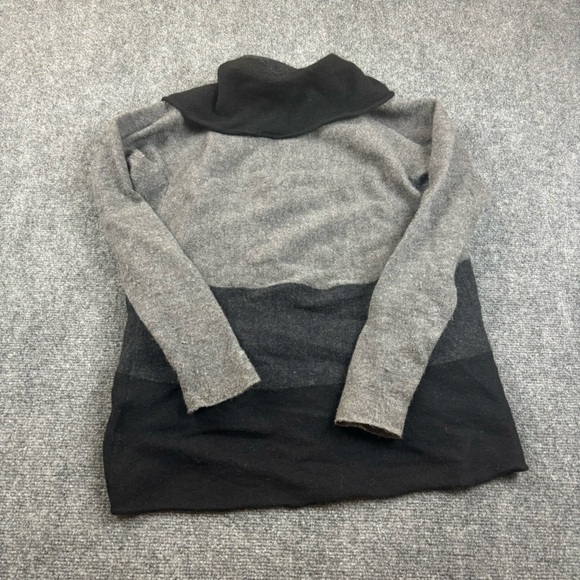 EILEEN FISHER Women Oval Cardigan w/Shawl Collar & Flutter Hem Black/Grey Small - Picture 2 of 11